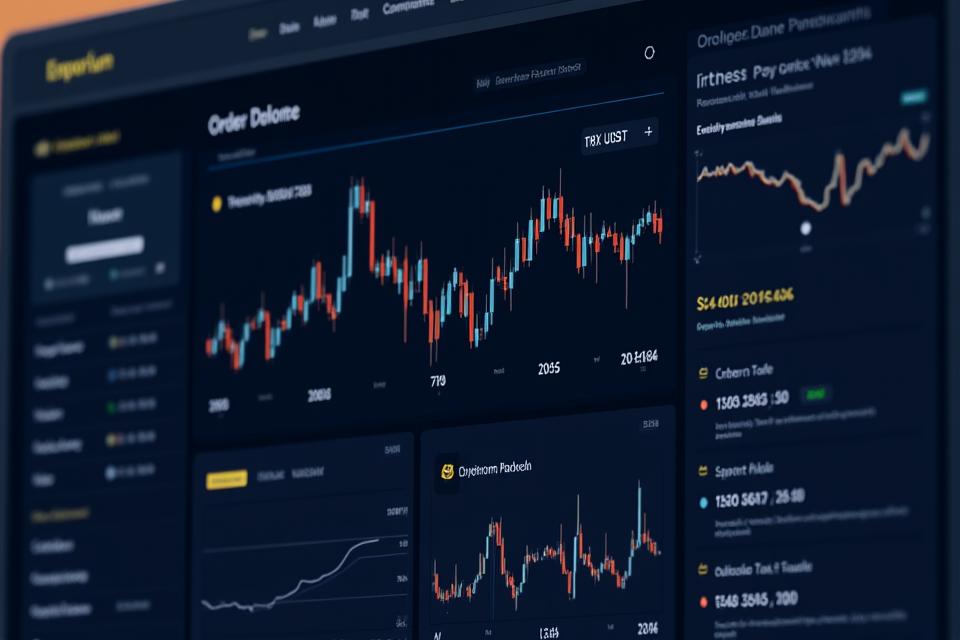 Screenshot of Emporium Digital's advanced trading dashboard with cryptocurrency charts and order books
