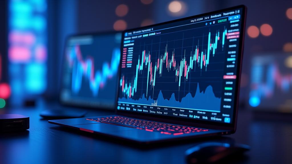 Abstract graphic of a trading terminal interface showing charts and data